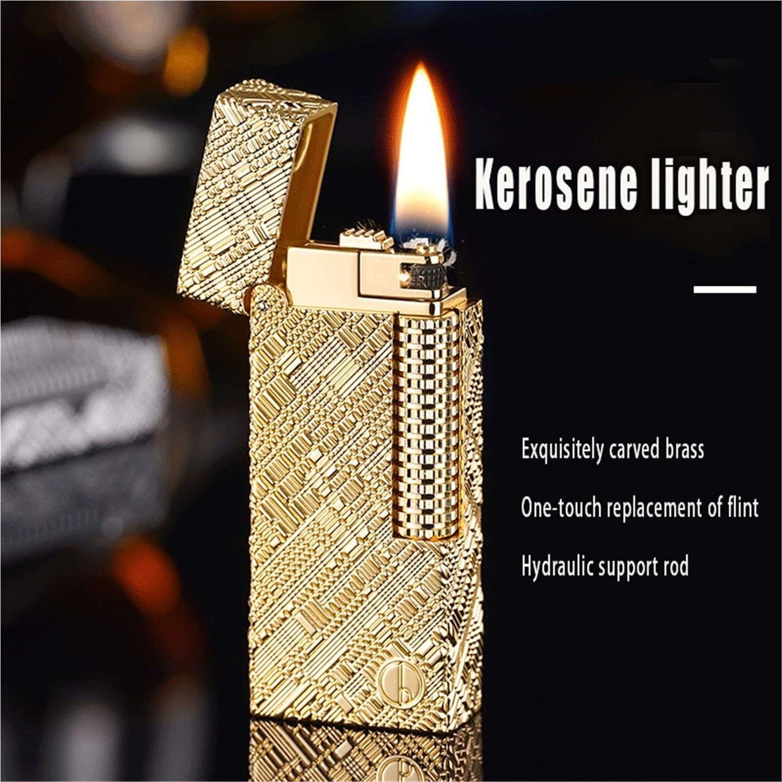Encendedor de queroseno, diseño retro de metal con encendido de rueda de molienda, llama abierta clásica para camping, regalo de gama alta para hombres, adecuado para velas (combustible no incluido)