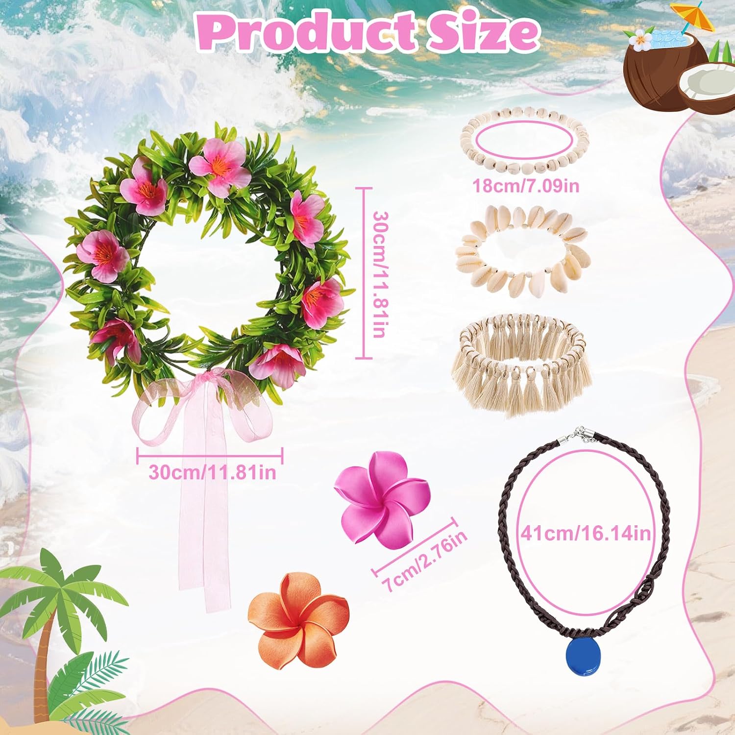Xerteam 6 Pcs Hawaii Flower Costume Accessories Set for Women image 3