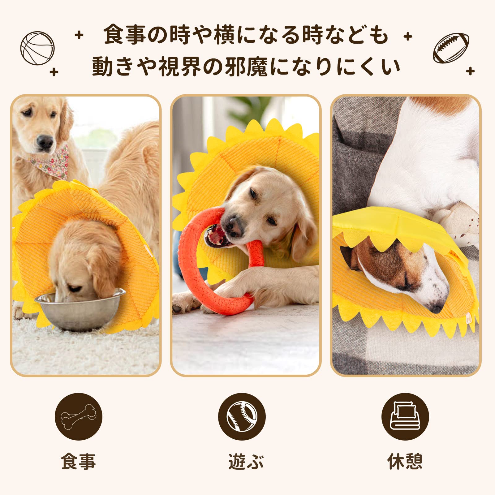 エリザベスカラー 花型 Mサイズ イエロー ho9 Amazon | エリザベスカラー 猫 犬 ひまわり型 猫用 犬用 エリザベス