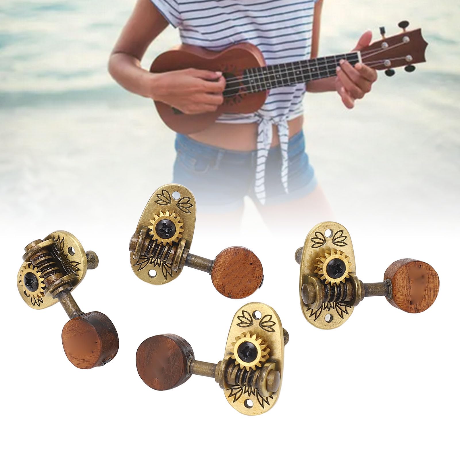 Chevilles de Réglage pour ukulélé, 4 Têtes de Machine Classiques 2L2R avec Boutons en Bois élégants pour Accessoires de ukulélé à 4 Cordes