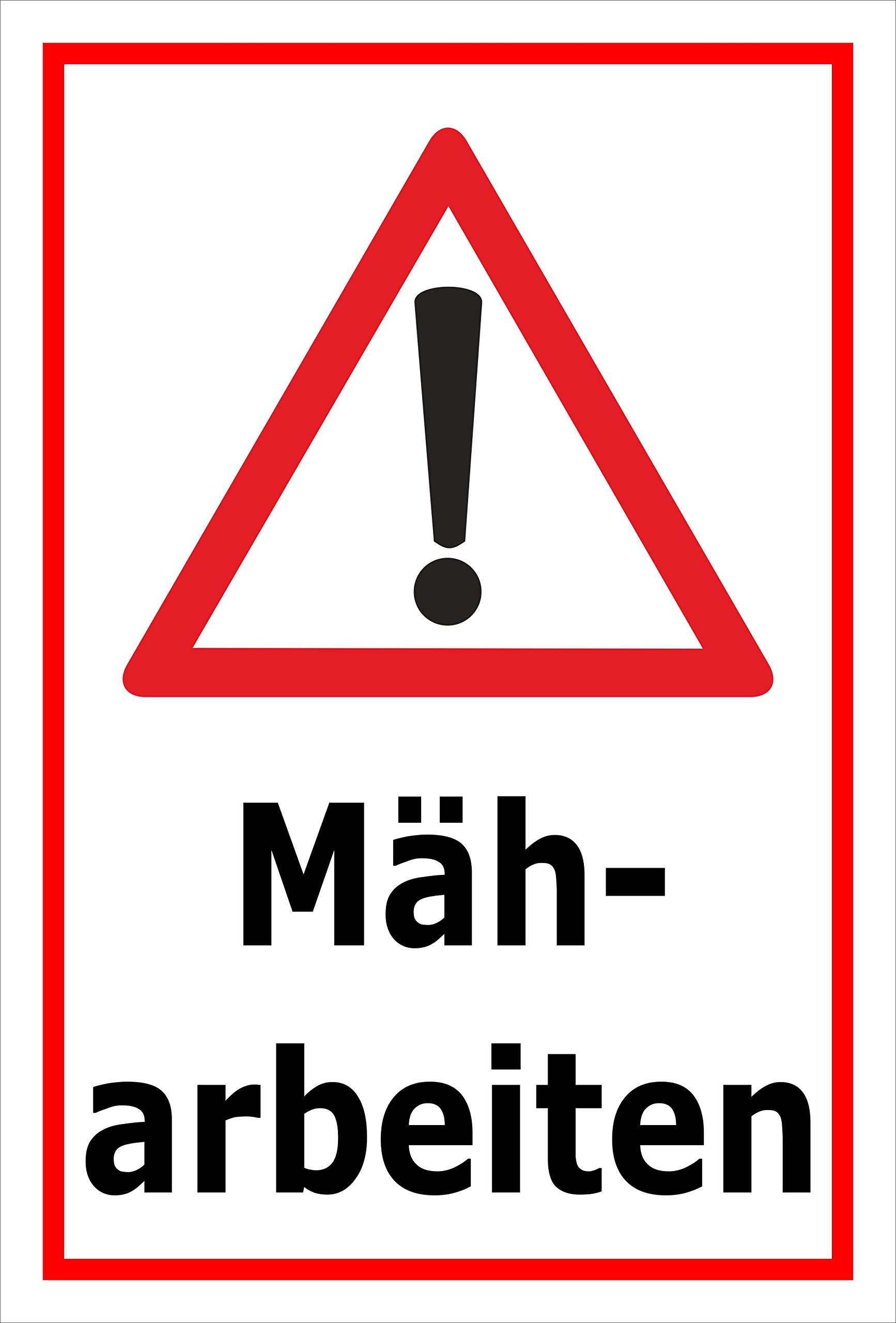 Schild Achtung - Mäharbeiten – 60x40 cm – 3mm Aluverbund – mehrere Größen/Materialien