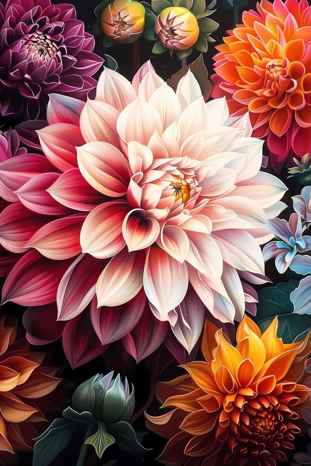 DIY 5D Diamond Painting Kits for Adults Diamond Art The Vibrant Dahlia Rhinestone Diamond Embroidery Dahlia Craft Kits for Living Room Bedroom Wall Decor Gift 18x24 inch