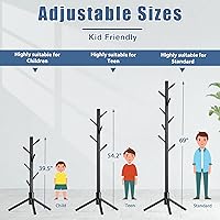 Vista 5 de Haddockway Perchero de madera con 8 ganchos de pino de Nueva Zelanda 3 ajustables, árbol de pie fácil montaje para abrigos, sombreros, bufandas