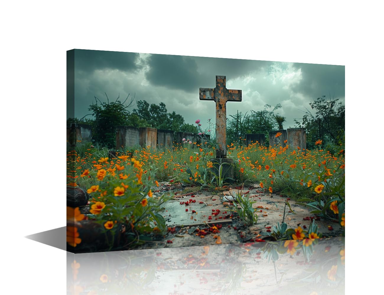 TISHIRON Retro Style Cross Wall Art Decor Catholic Religion Symbol Canvas Prints Posters Artwork for Home Walls Framed Art Wall Decor Canvas Wall Art Canvas Wall Art Ready to Hang 18x12 in