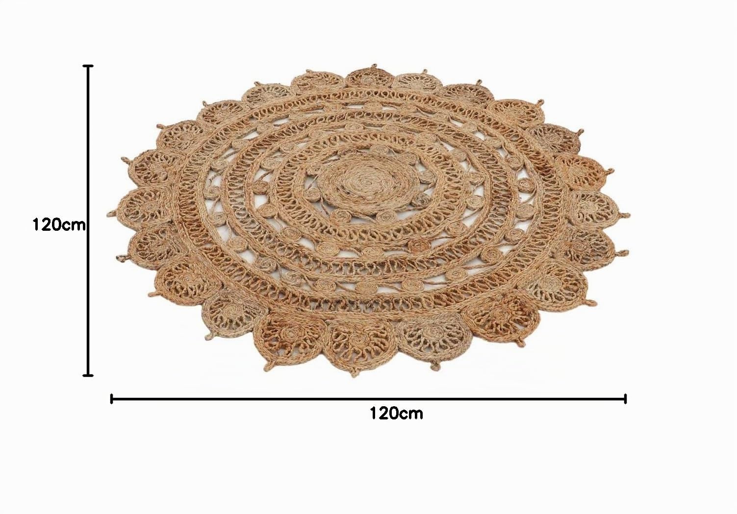 carpetfine Juteteppich Cate Rund Naturfarbe Ø 120 cm handgewebt aus Jute | Moderner Naturteppich Uni im Boho - Style Teppich Rund für Wohnzimmer, Schlafzimmer und Küche