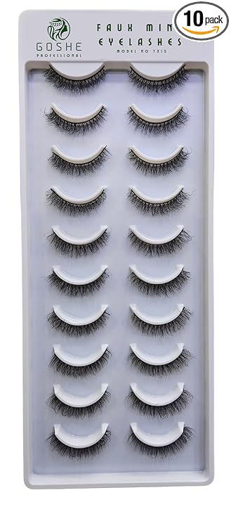 Goshe Professional 3D Faux Mink Eyelashes | Pack of 10 Pair | Natural & Soft eyelashes | Offers a very natural and wispy look (Model no 7315)