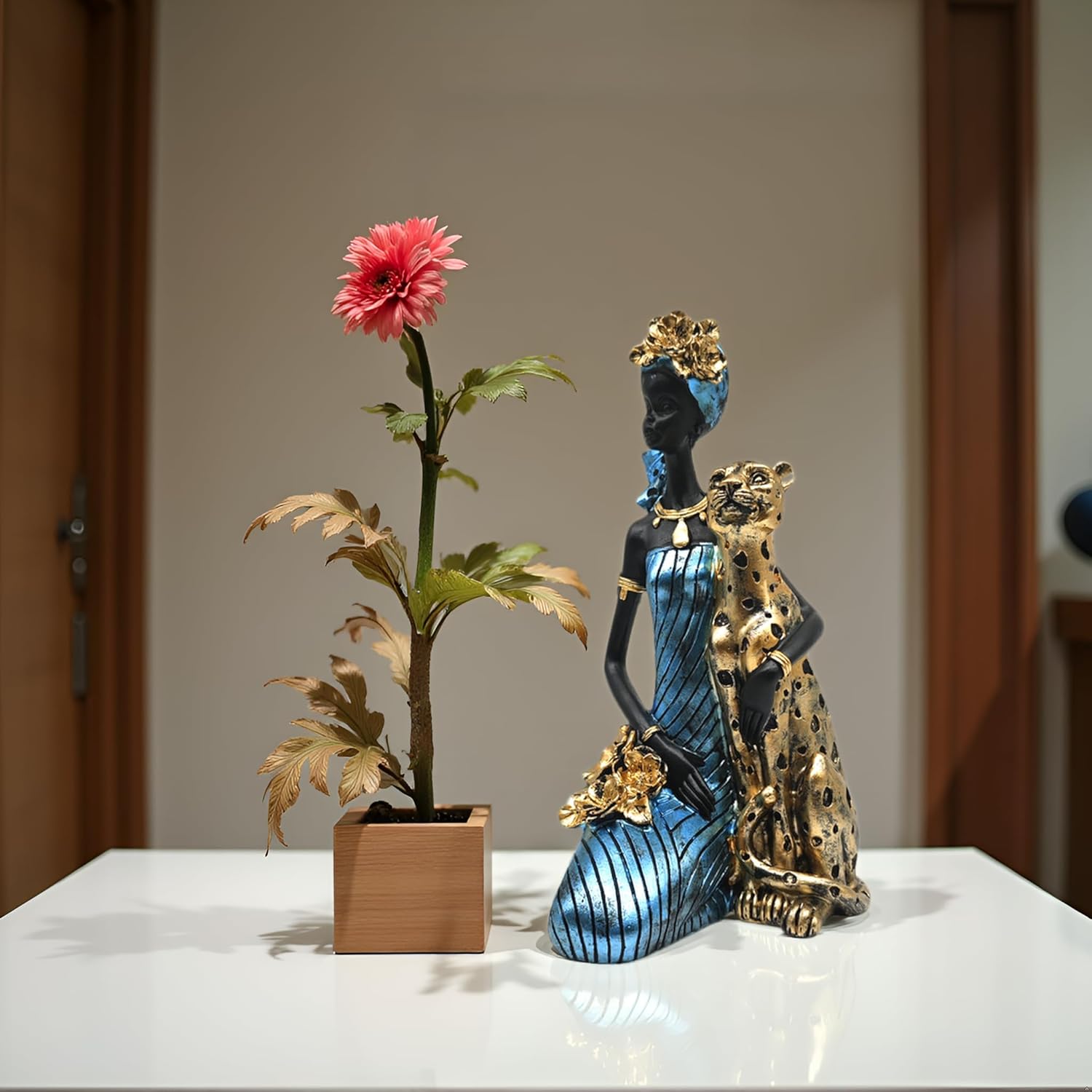 African Cheetah Statues,9.6" Animal Leopard Lady Figure Sculptures for Home Decorations/Living Room/Coffee Table/Shelves Figurines/Art Ornaments/Housewarming Decor - Image 8