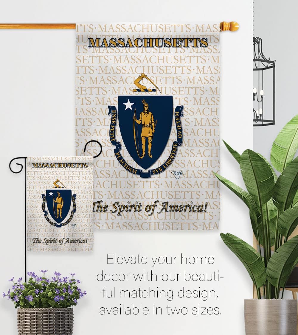 Breeze Decor G158116 Massachusetts Americana States Impressions Decorative Vertical Garden Flag 13" x 18.5" Printed In USA Multi-Color