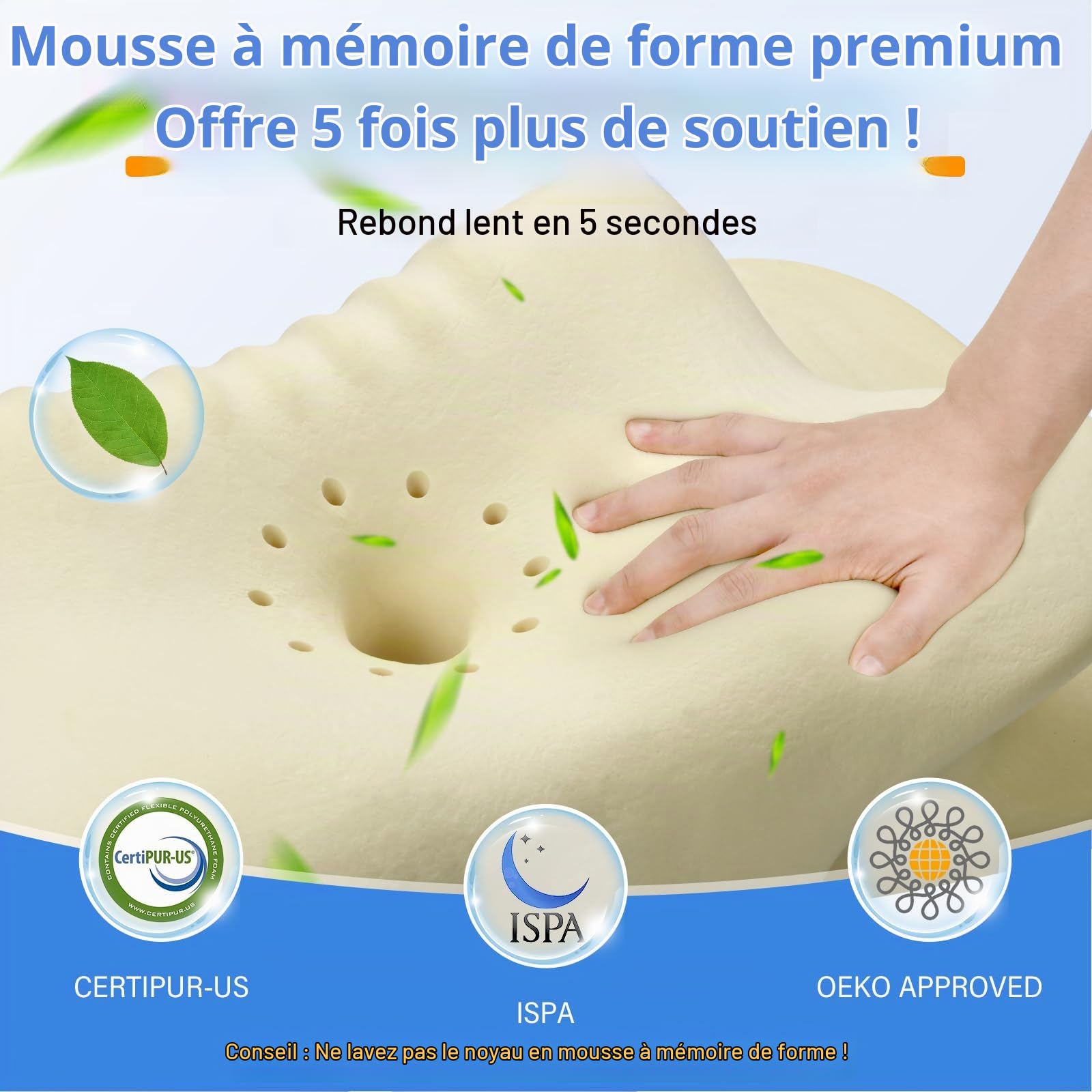 Ehomfory Oreiller Ergonomique Cervical 2 en 1 Oreiller Memoire Forme pour la Nuque, Coussin pour Dormir sur Le côté, Le Dos et Le Ventre, Gris
