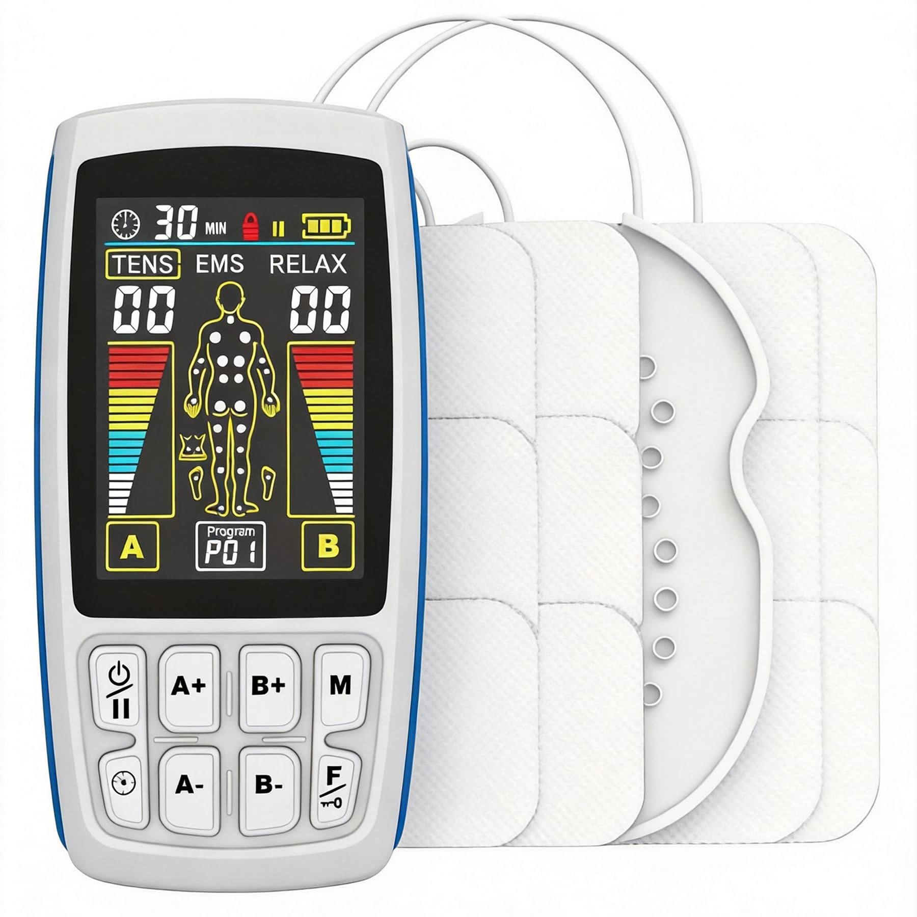 TENS Unit EMS Muscle Stimulator, 3-in-1 Dual Channel Electronic Pulse TENS Machine with Clear LCD Screen, 28 Modes Rechargeable Pain Relief Machine for Back, Sciatica, Neck, Knee & Muscle Soreness