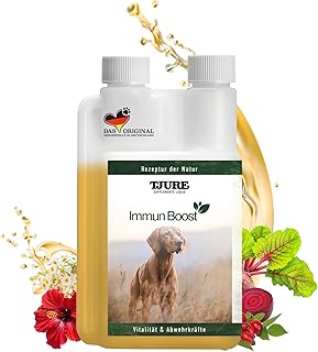 TJURE Immun Boost Liquid für Hunde | 500 ml | Ergänzungsfuttermittel mit Ginseng, Sonnenhut & Blütenpollen | Pflanzliche Rezeptur zur Unterstützung des Wohlbefindens | Made in Germany
