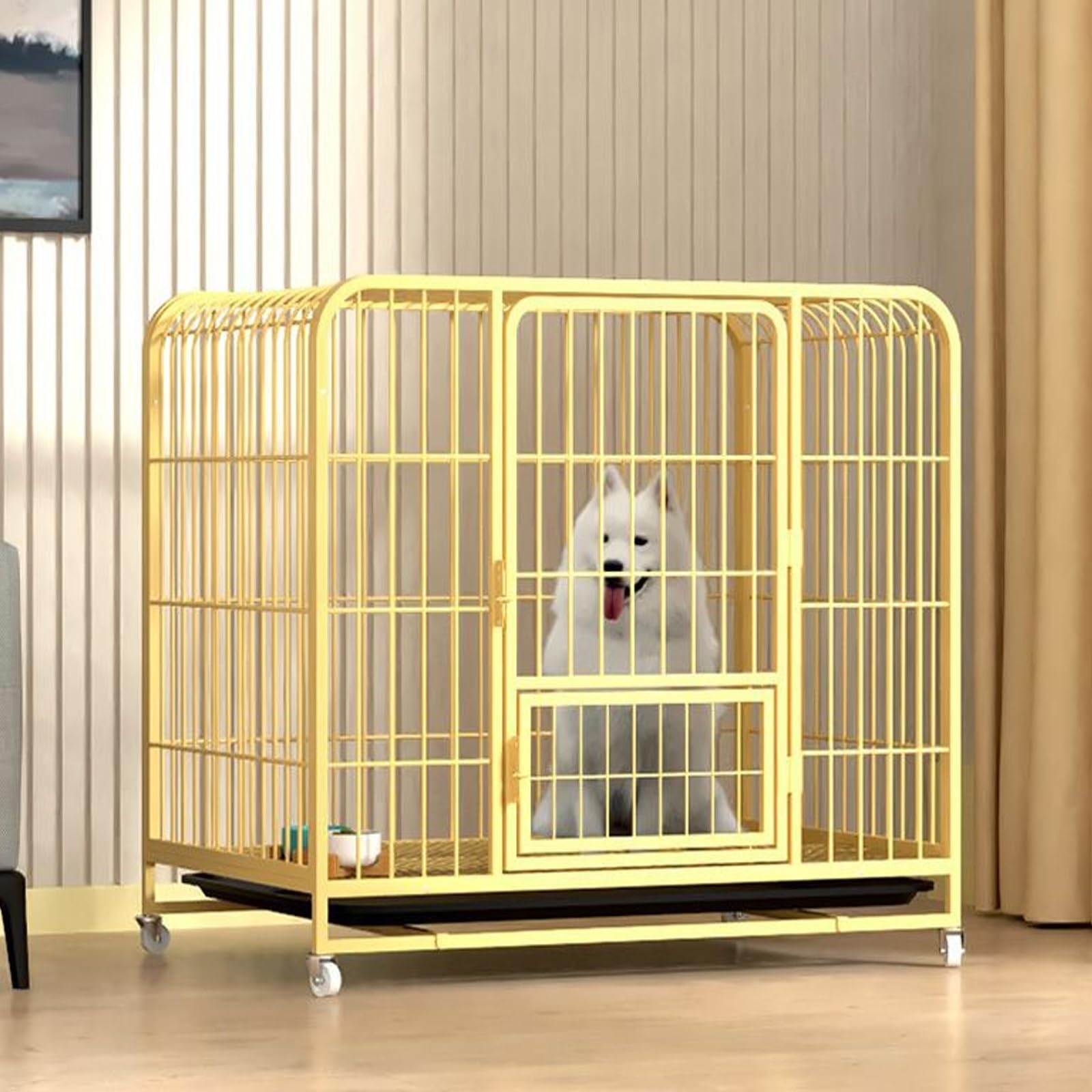 Klatka Dla Psa Dla Małych, Średnich I Dużych Psów O Wadze Do 30 Kg Heavy Duty Dog Kennel Pet Kojec Wewnątrz Na Zewnątrz Z Blokadą Drzwi, Wyjmowaną Tacą I 4 Kółkami (Color : Yellow)