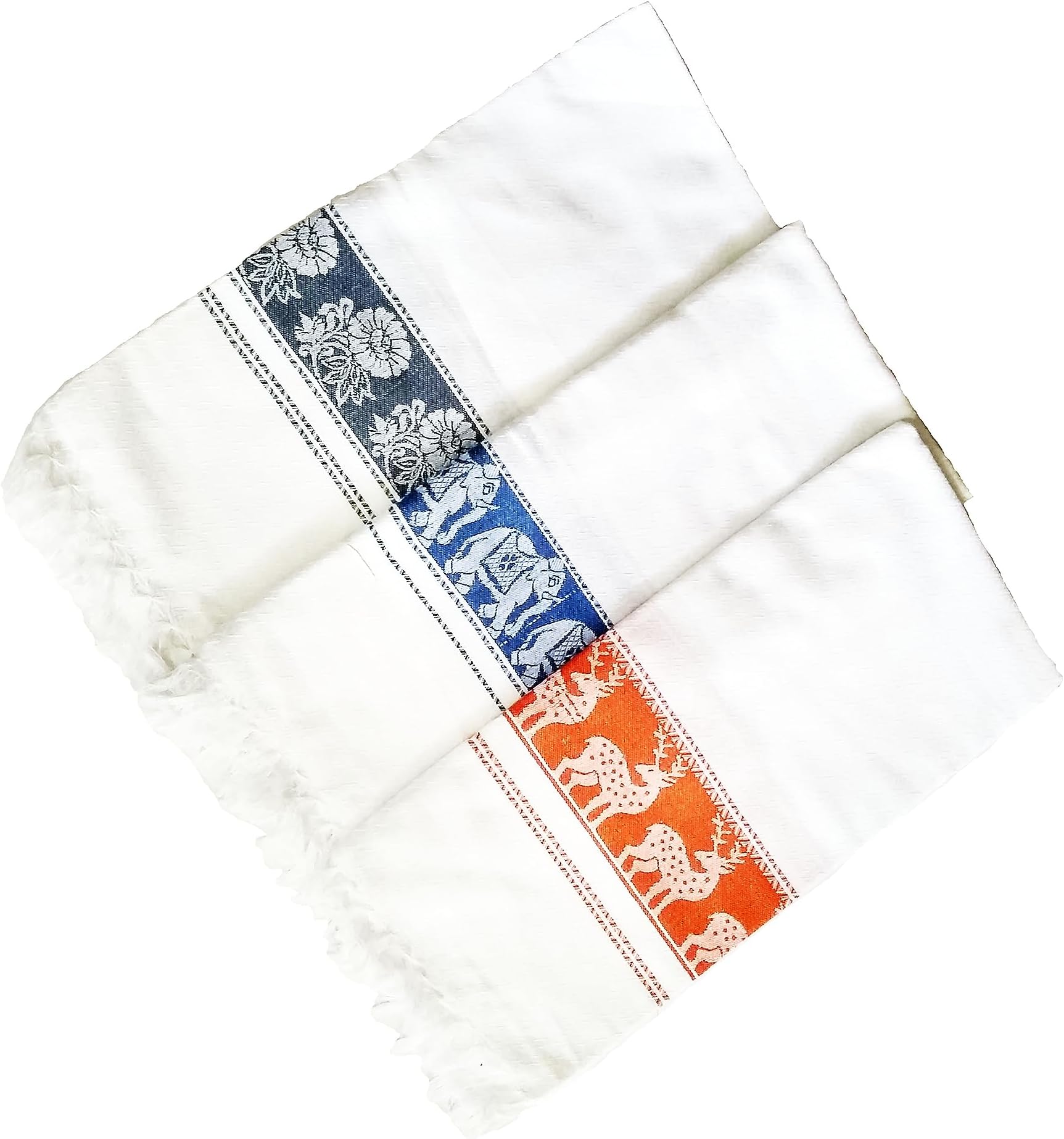 Yuktha White Cotton Bath Towel (Pack of 3) - Green Border Thin, Fast Absorbing, Pure Cotton Bath Towel - 60 Inch x 30 Inch