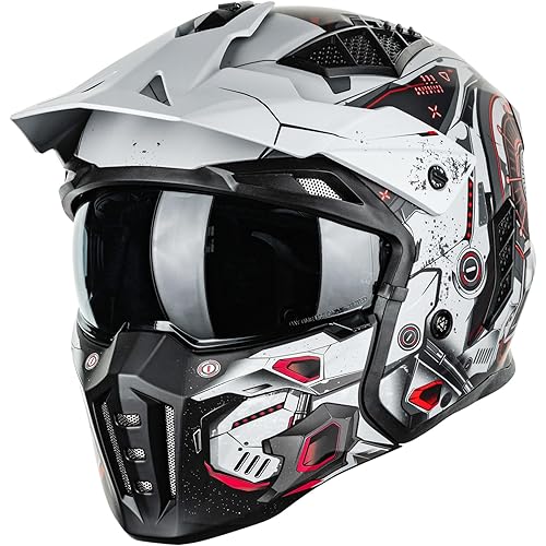 ILM Open Face Motorcycle 3/4 Half Helmet for Men and Women, Vintage Retro Helmet with Visor for Moped ATV Cruiser Scooter DOT Model Z302(Red Mecha,Medium)