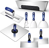 Rhibak Drywall Tools Kit: Putty Knife Set with Aluminum Hawk, Mud Pan, Finishing Trowel & Multi-Functional Scraper