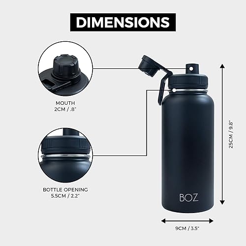 Miniatura 3 de BOZ Botella de agua de acero inoxidable XL 1 L  32 onzas de boca ancha sin BPA aislada al vacío de doble pared negro mate