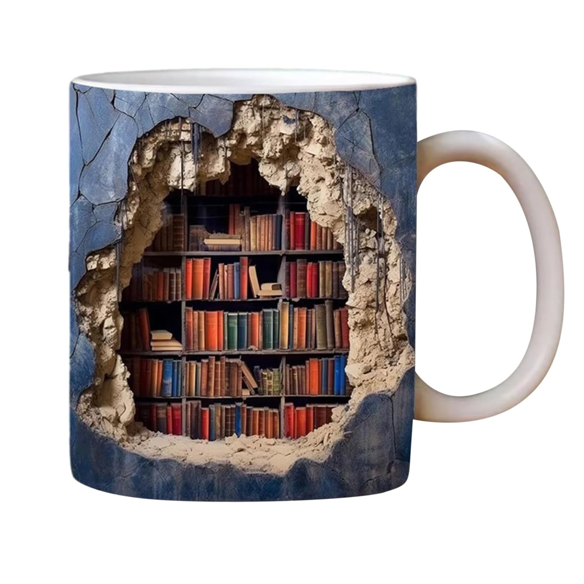 Bookshelf Mug - A Library Shelf Cup 11 Oz - Librarian Mug Book Coffee Mug Book Mug, Creative Space Design Multi-Purpose Ceramic Mug for Readers Bookish Gifts