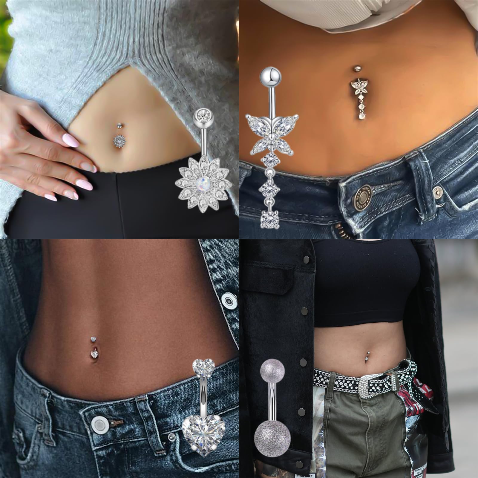 BDSHUNBF 10 Pcs Ombelico Gioielli Piercing Set, Anello Con Ombelico Pendente,Catene miste a forma di cuore, lunghezza moderata,Peri Anelli Piercing