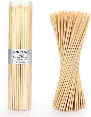 Brochetas de barbacoa de 10 pulgadas, brochetas de madera de bambú para aperitivo, frutas, salchichas, fuente de chocolate, brocheta de kebob,