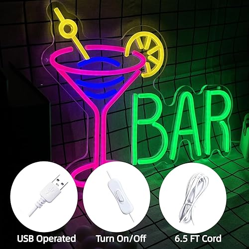 Miniatura 2 de Letrero de barra de neón alimentado por USB, decoración de pared de barra rosa para bar en casa, cueva de hombre, iluminación LED multiescena, luz