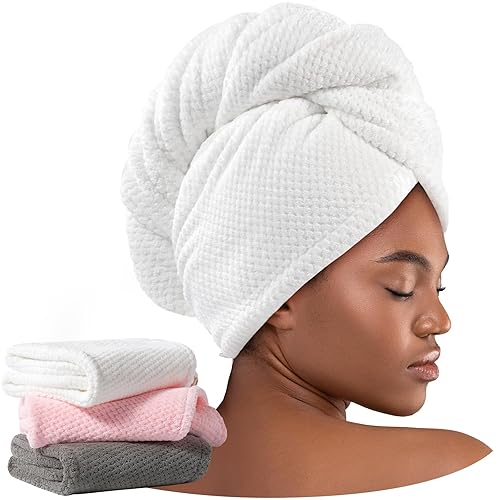 Paquete de 3 toallas de microfibra para cabello rizado, toalla de secado de cabello súper absorbente para mujeres, niños, accesorios para el cuidado