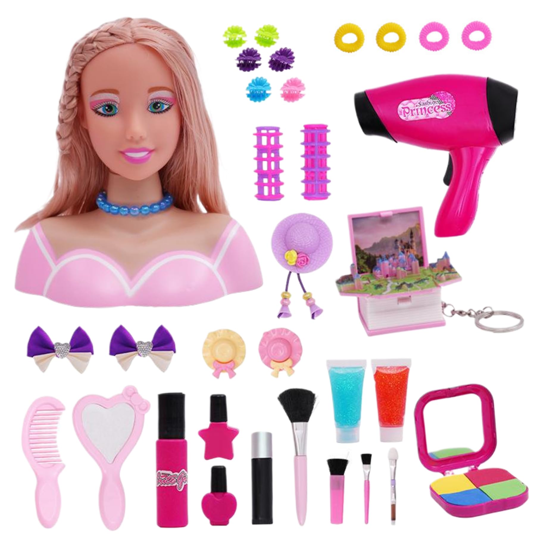 Muñeca con cabeza de peinado infantil juego de maquillaje de lujo 7