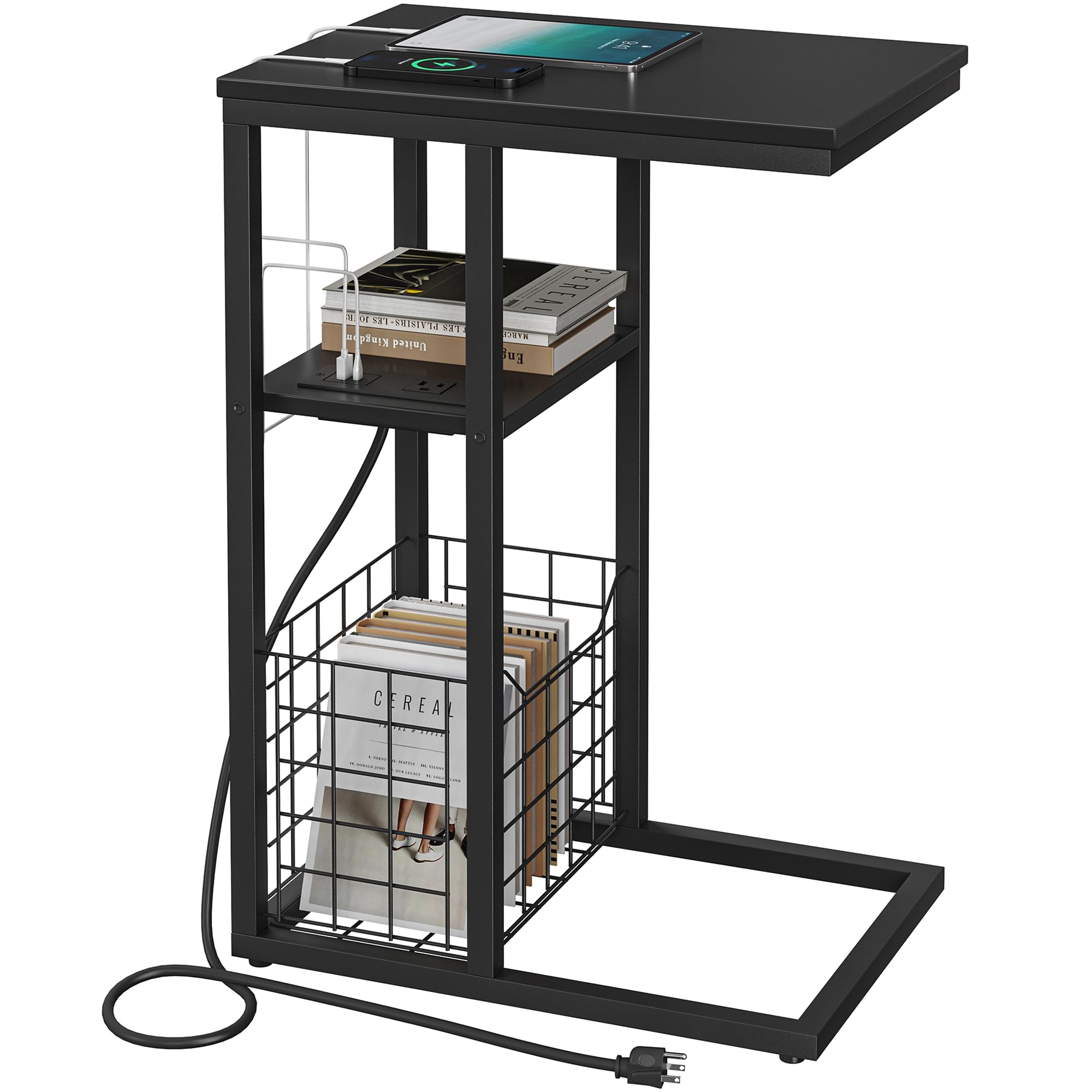 Vagusicc C Shaped End Table with Charging Station
