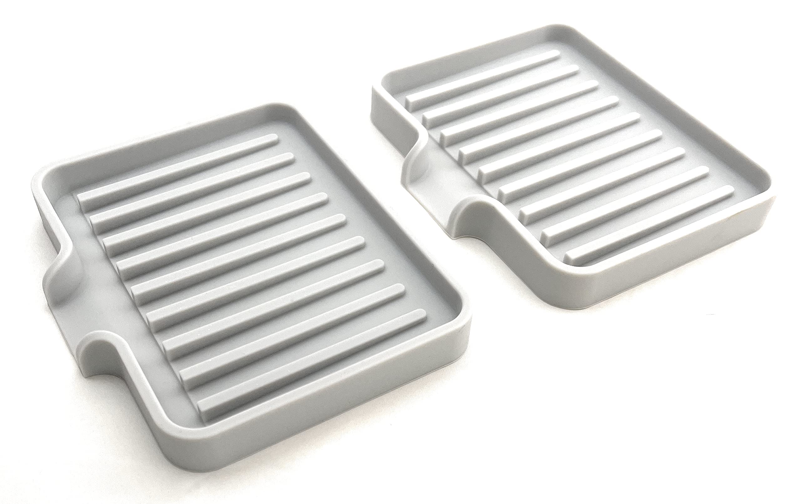 Happitasa Silicone Soap Dish Tray and Sponge Holder with Drain Chute, Pack of 2 (Light Grey, 5.2"X4")