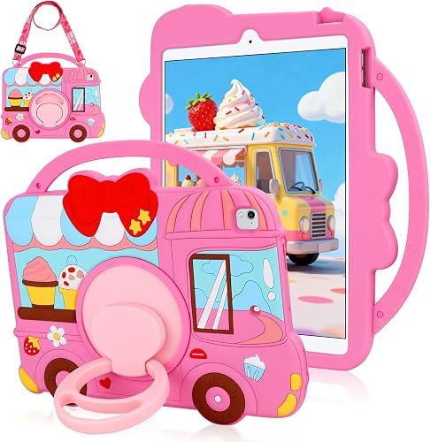 SAMONPOW for iPad 6th 5th Generation Case iPad Air 2/Pro Protective Cover Dessert House iPad Case 9.7 Inch 2018/2017 for Kids Girls with Strap Rotating Stand Handle Silicone for iPad Cases 6th Gen