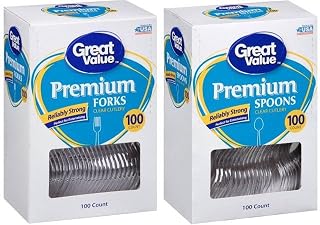 Great Value Party Premium Reliably Strong Plastic Flatware Set - Includes 100 Spoons & 100 Forks