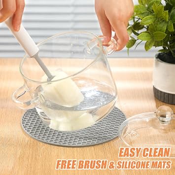 Tioncy 2 Pcs Clear Glass Pots for Cooking on Stove 1.3 L 44 oz Glass Saucepan with Lid Handle Simmer Pot Handmade Cookware Borosilicate Cooking Pot with Brushes and Silicone Mats(Modern)