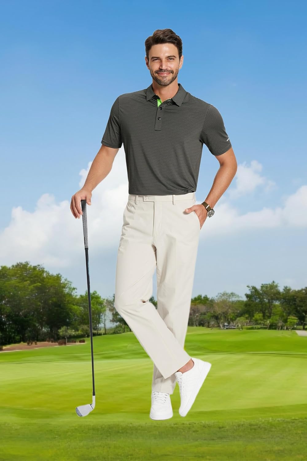 Golf Shirts for Men - Moisture Wicking Short Sleeve Performance Sport Casual Striped Collared Mens Polo Shirt - Image 3