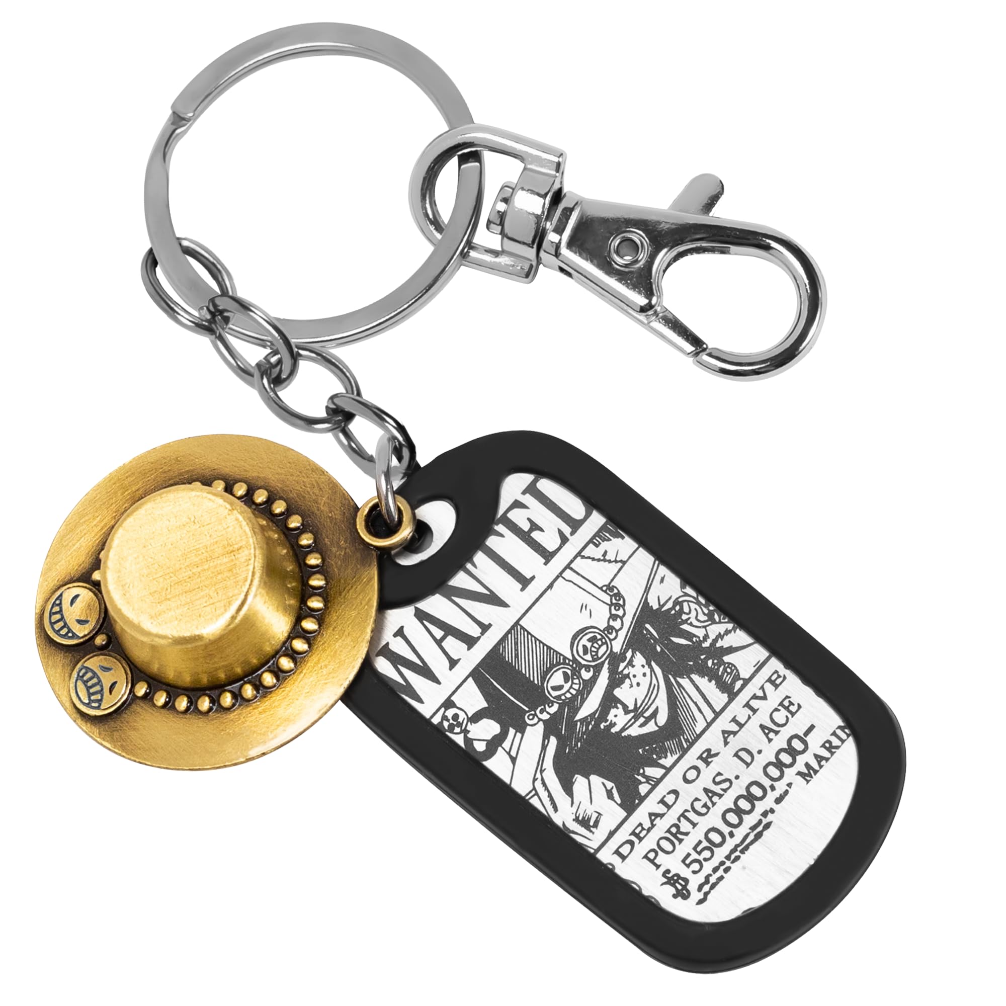 One Piece Anime Keychain with Straw Hat & Metal Dog Tag, Premium Zinc Alloy One Piece Merch for Luffy, Zoro & Ace Fans, Durable, Lightweight Keychain Gift for Everyday Carry