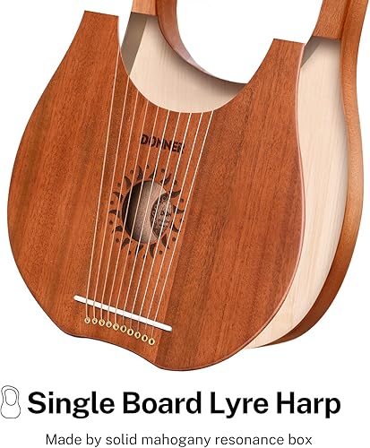 Miniatura 5 de Donner Lyre Harp 7 cuerdas de metal estructura de caoba y silla de montar de hueso DLH-001 Lira Arpa para niños principiantes con llave de afinación
