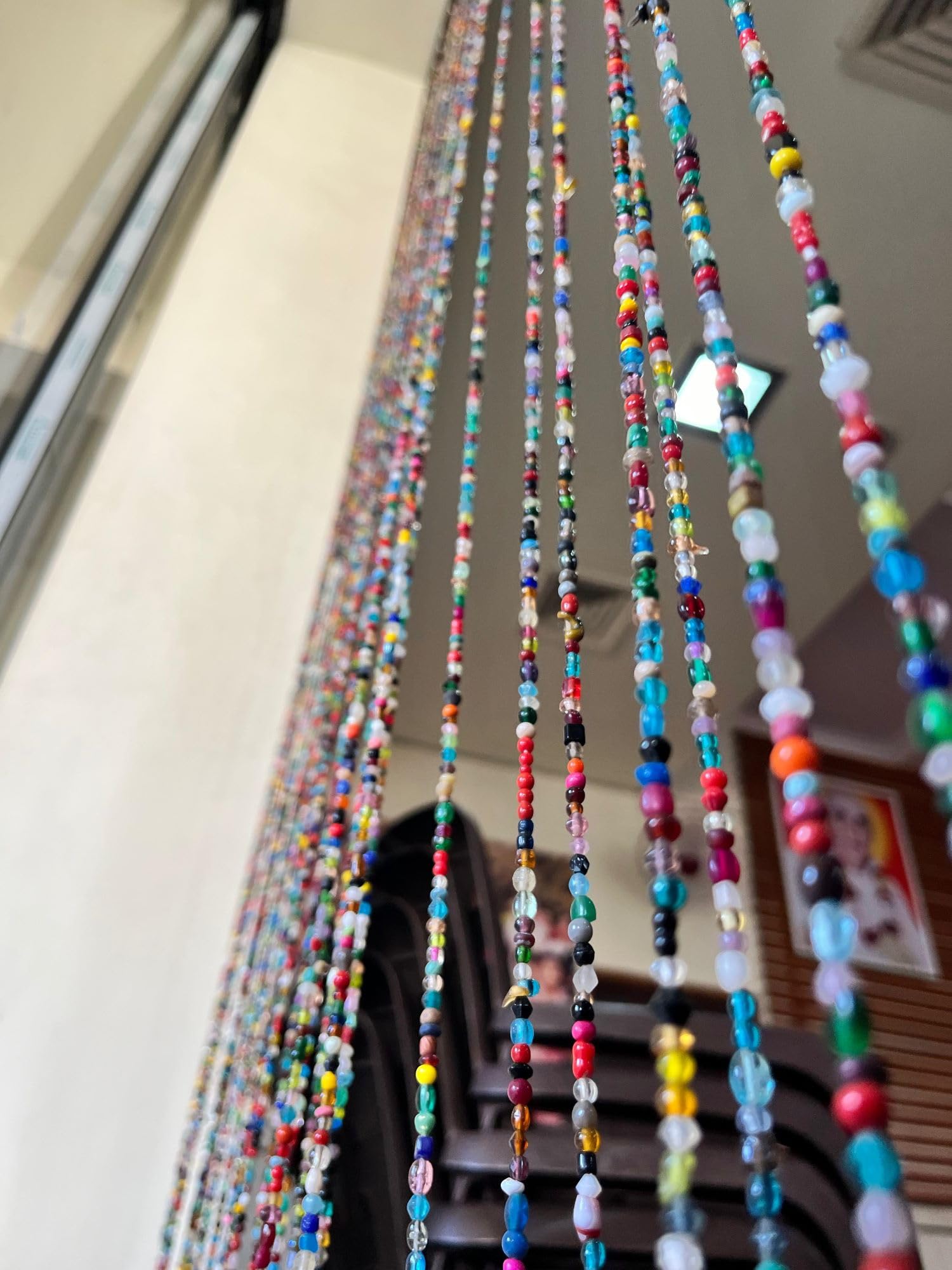 Mango Gifts Rideau bohème de 96,5 cm de long avec perles de verre pour chambre à coucher, salon, attrape-soleil multicolore (50)