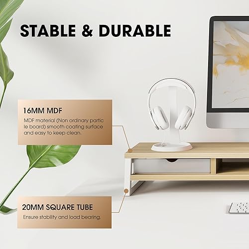 Miniatura 4 de Fenge Soporte de monitor doble, elevador de monitor con cajón, soporte de monitor de computadora grande de 42.5 pulgadas para 2 monitores, estante