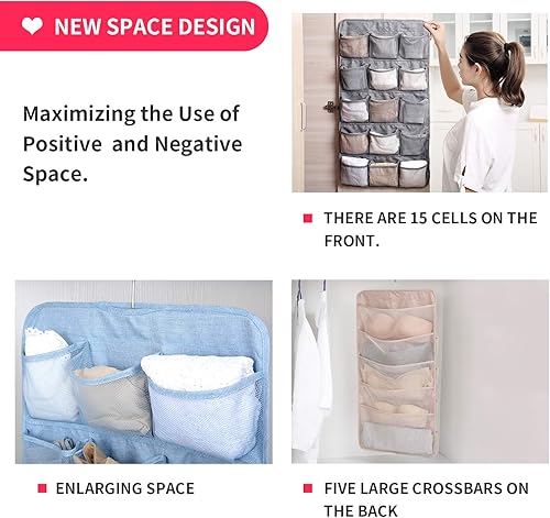 Miniatura 5 de Organizador ampliado para colgar en el armario con colgador de metal giratorio, estante de pared extra grande de doble cara, bolsillos de malla para