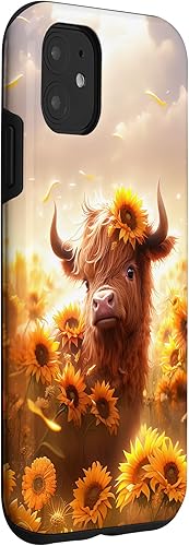 Miniatura 18 de Funda para iPhone 12 mini con diseño de vaca escocesa de las tierras altas y girasoles