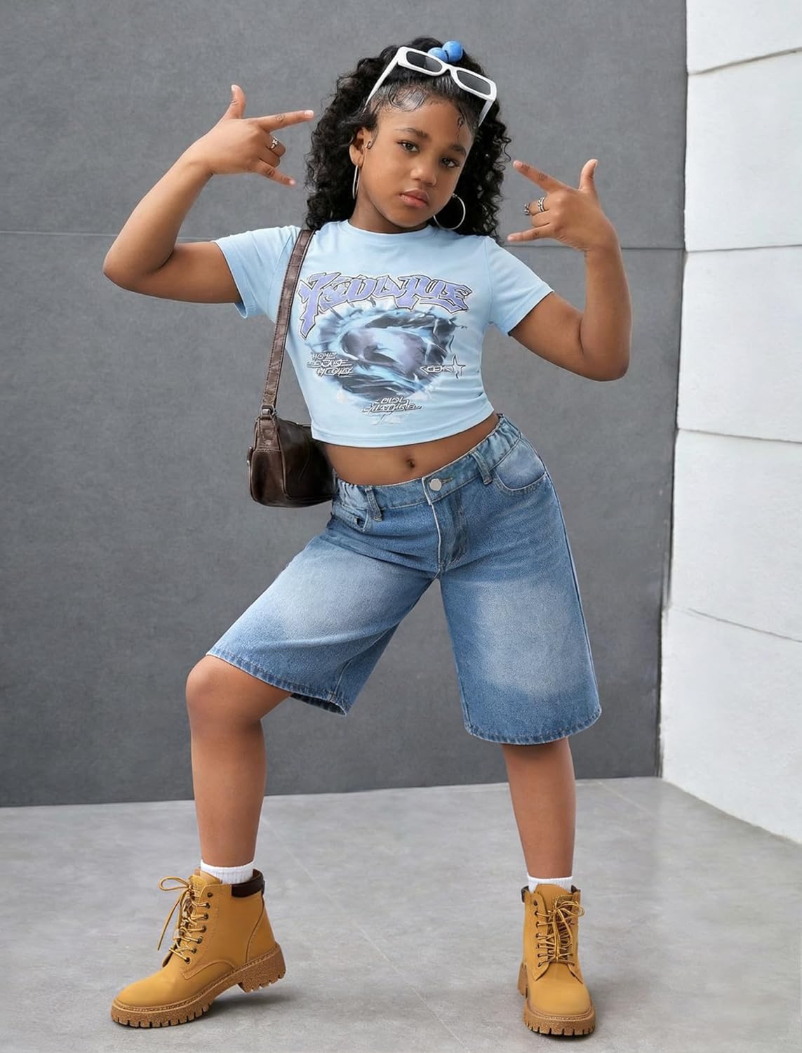 Girls Jean Shorts Baggy Wide Leg Washed Bermuda Denim Shorts Straight Leg Cute Summer Y2K Streetwear 7-14Y