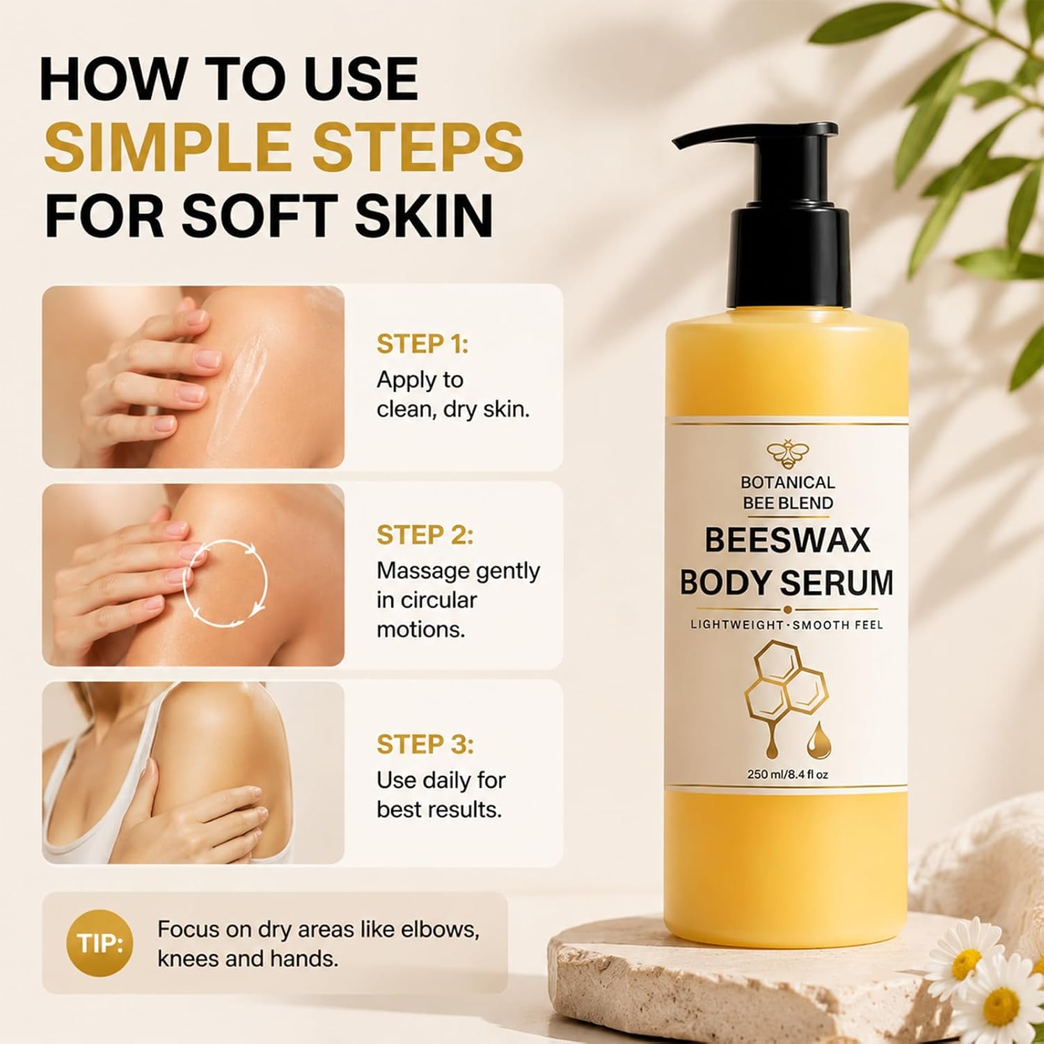Beeswax Body Serum, Waterless Body Oil Moisturizer with Avocado Oil, Castor Oil & Shea Butter for Soft, Radiant-Looking Skin, Lightweight Wet Skin Formula, Sweet Vanilla, 8 fl oz