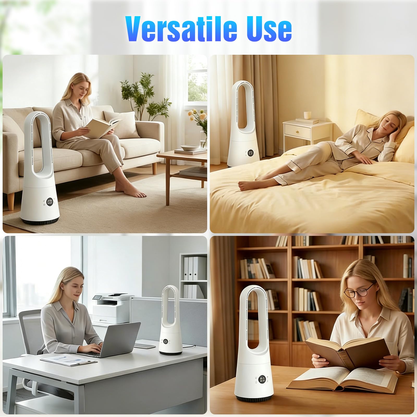 25 Zoll Blattloser Ventilator mit Fernbedienung, Turmventilator Standventilator 90° Oszillation 8H Timer Leiser Ventilator für Schlafzimmer, Luftventilator mit Touch-Bedienung (Schwarz-21 zoll)