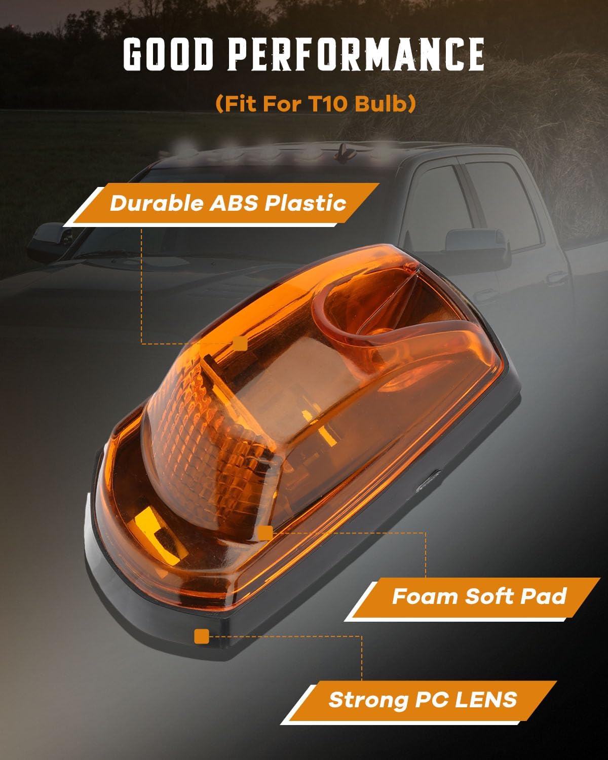 cciyu 5x Amber Lens Cab Marker Lights White LED Clearance Top Roof Running Lights Assembly Compatible with F250 F350 F450 F550 Full LED Cab Roof Marker Light Kit 2017-2021 Super Duty