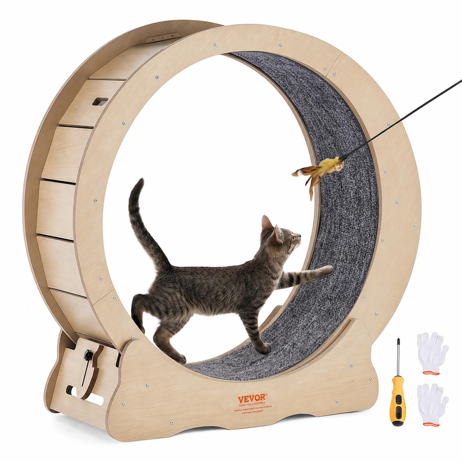 VEVOR Cat Exercise Wheel, Large Treadmill Wheel for Indoor Cats, 29.5 inch Wheel with Detachable Carpet and Cat Teaser for Running/Walking/Training