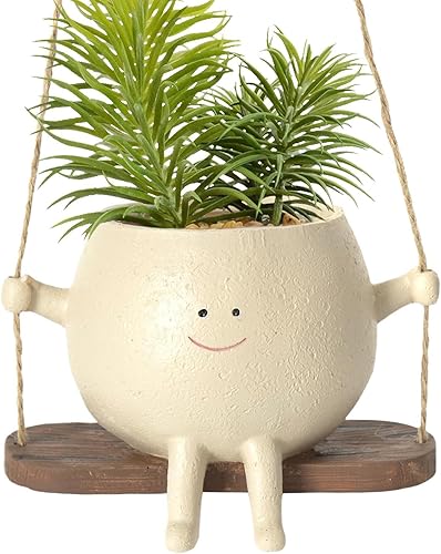Miniatura 1 de Maceta oscilante, maceta de pared para colgar en la pared, maceta con diseño único de cara, maceta de resina para interiores y exteriores con diseño