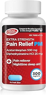 Extra Strength Pain Relief PM & Nighttime Sleep Aid Caplets,(300 count), Acetaminophen 500 mg & Diphenhydramine HCl 25 mg, Non-Habit Forming, Compare to Active ingredients of Tylenol PM