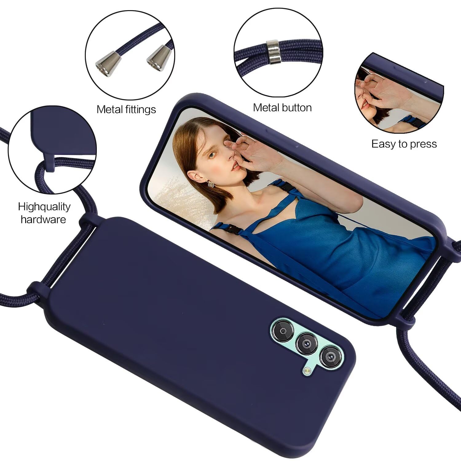 Cover Magnetica Con Collana Per IPhone 6/7/8/SE 2020/2022: Custodia TPU Morbida, Ultra Sottile, Catena Regolabile, Ricarica Wireless, Blu Navy