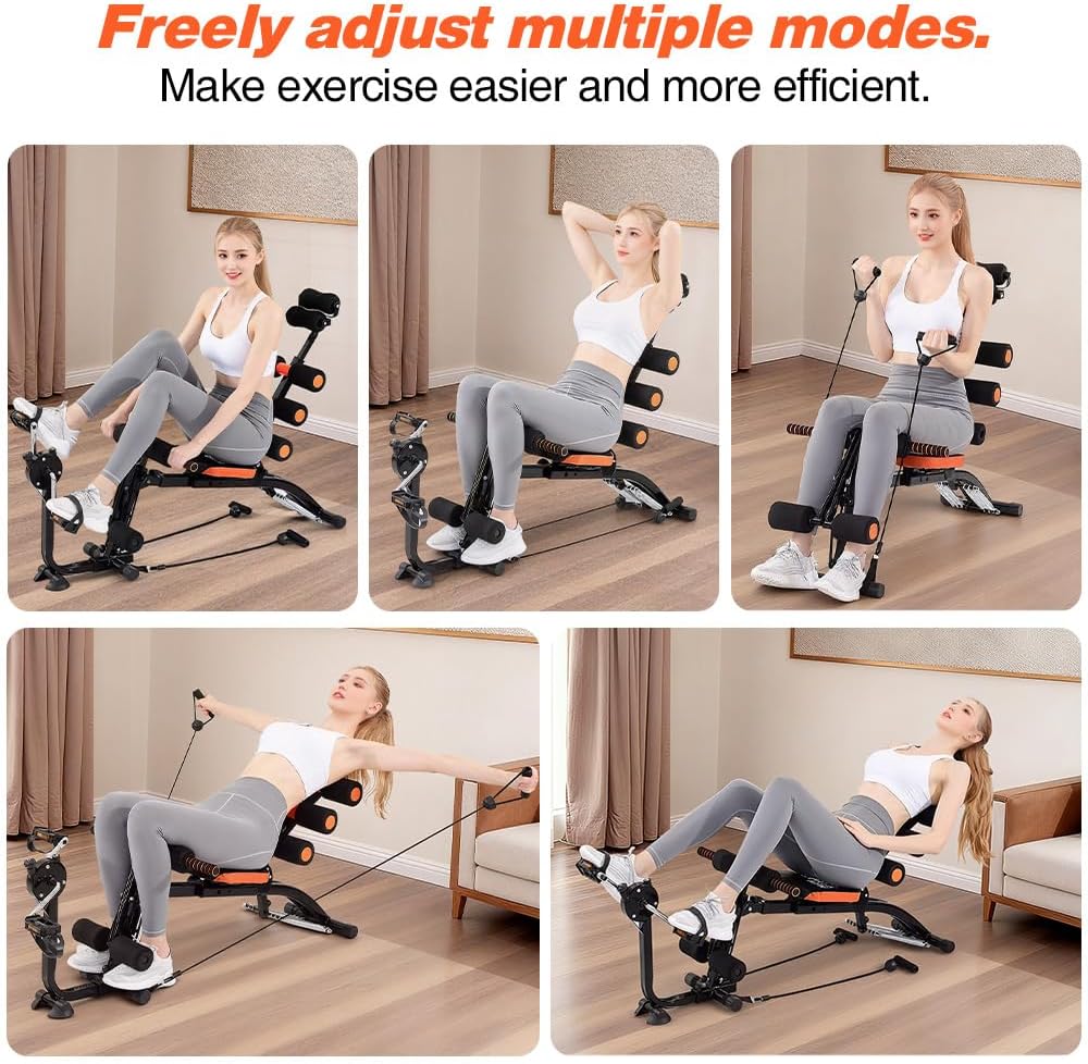 All-in-One Abdominal Bench, Foldable Home Gym Trainer with Backrest & Roller and Metal Frame for Core Strength (Black)