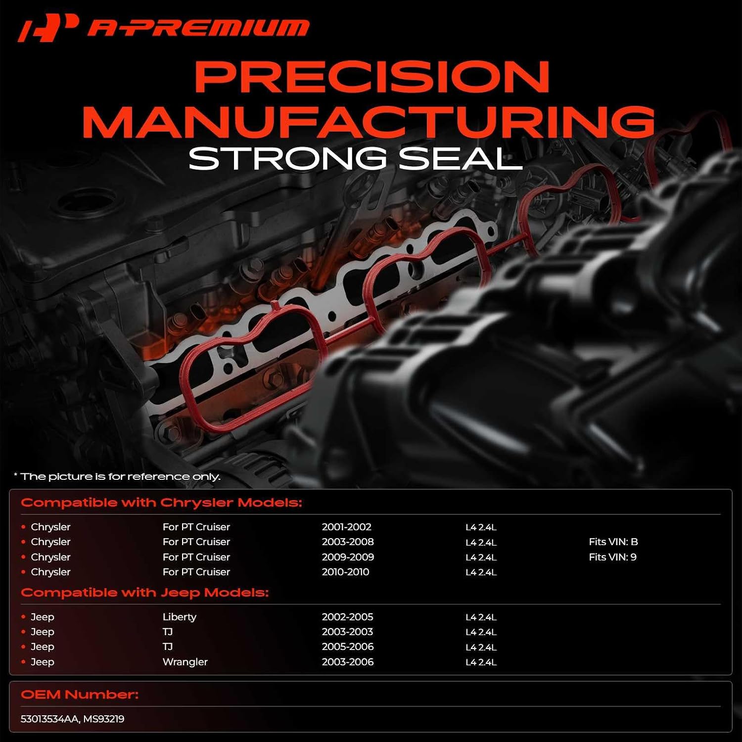A-Premium Lower and Upper Engine Intake Manifold Gasket Set Compatible with Jeep Wrangler 2003-2006, Liberty 2002-2005, TJ 2003/2005-2006 & Chrysler PT Cruiser 2001-2010, 2.4L