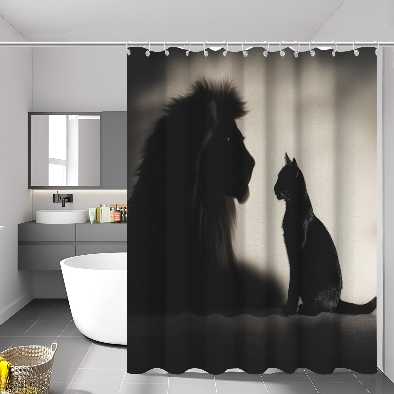Rideau de douche animaux 150x180 rideau baignoire lavable motif lion chat avec crochets