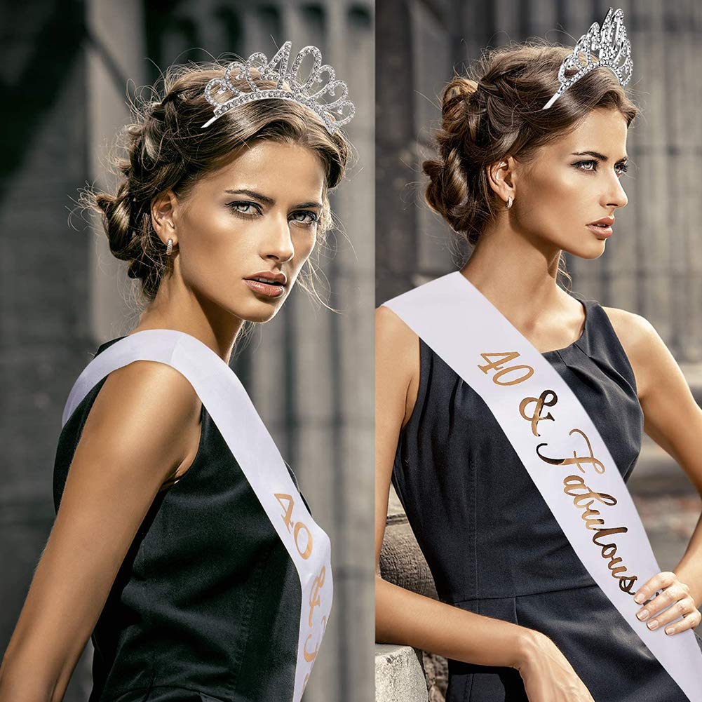 Fascia Decorativa E Tiara Per 40° Compleanno Donna - Set Accessori Per Festa Della Regina Dei 40 Anni